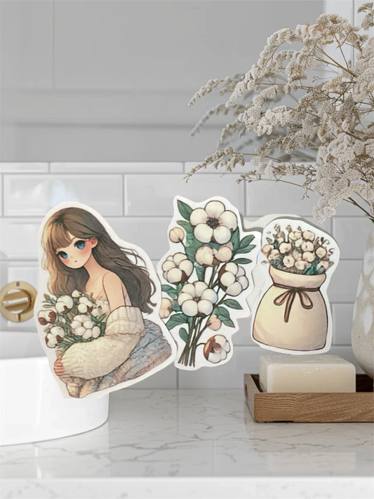 Cotton Flower Girl Stickers Set